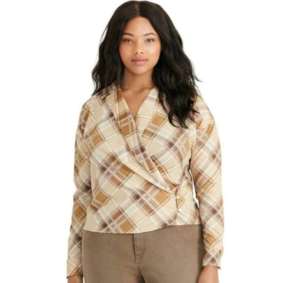 Ralph Lauren Womens Wrap Top Brown Plaid 2 Piece Set Beige Tank Plus Size 2X - Picture 13 of 13